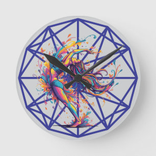 Vibrant Dance Flow Abstract Female Art Round Clock