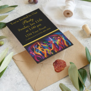 Vibrant Dance of Colours in Abstract Human Figures Invitation
