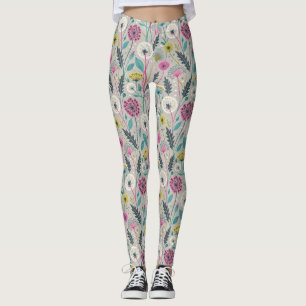 Vibrant Dandelion and Foliage Seamless Pattern Leggings