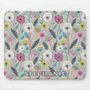 Vibrant Dandelion and Foliage Seamless Pattern Mouse Mat