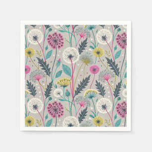 Vibrant Dandelion and Foliage Seamless Pattern Napkin