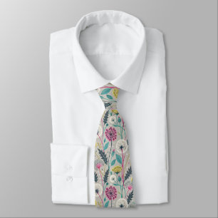 Vibrant Dandelion and Foliage Seamless Pattern Tie