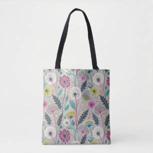 Vibrant Dandelion and Foliage Seamless Pattern Tote Bag