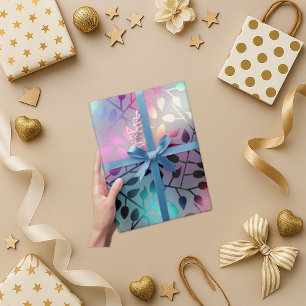 Vibrant Dark Background Colourful Leaf Wrapping Paper