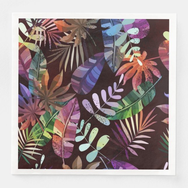 Vibrant Dark Tropical Leaf Pattern Paper Napkin (Front)