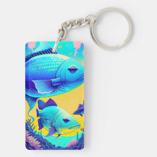 Vibrant Deep Blue Fishes Acrylic Keychain
