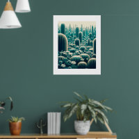 Vibrant desert scene, tall cacti, spiky silhouette