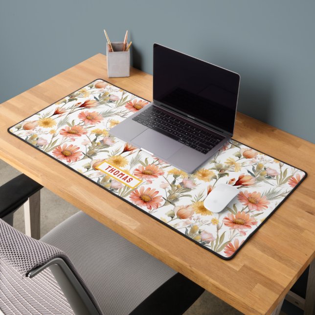 Vibrant Desert Wildflowers Customised Name floral Desk Mat (Office 2)