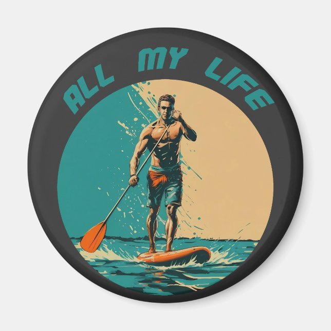 Vibrant design with man on sup paddle board magnet (Front)