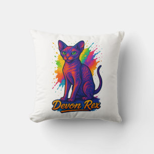 Vibrant Devon Rex Pop Art Cat – Colourful Neon Cushion