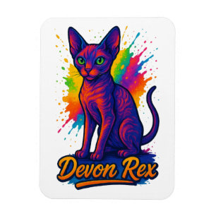Vibrant Devon Rex Pop Art Cat – Colourful Neon Magnet