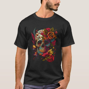 Vibrant Dia de los Muertos Skull T-Shirt