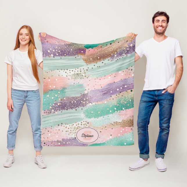 Vibrant Diagonal Brushstroke Pattern (2) Fleece Blanket (In Situ)