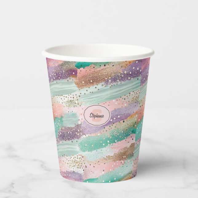 Vibrant Diagonal Brushstroke Pattern (2) Paper Cups (Front)