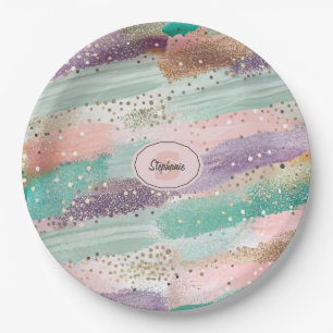Vibrant Diagonal Brushstroke Pattern (2) Paper Plate
