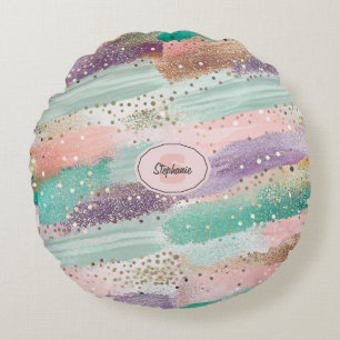 Vibrant Diagonal Brushstroke Pattern (2) Round Cushion