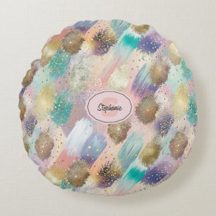 Vibrant Diagonal Brushstroke Pattern Round Cushion