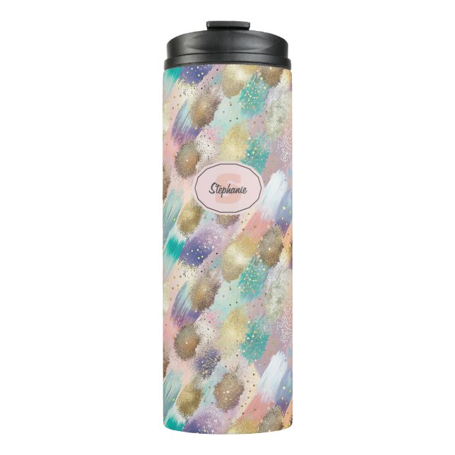 Vibrant Diagonal Brushstroke Pattern Thermal Tumbler (Front)