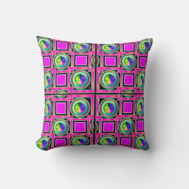 Vibrant Digital Art Throw Pillow - Colourful Home  (Front)