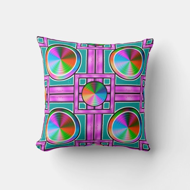 Vibrant Digital Art Throw Pillow - Colourful Home  (Front)