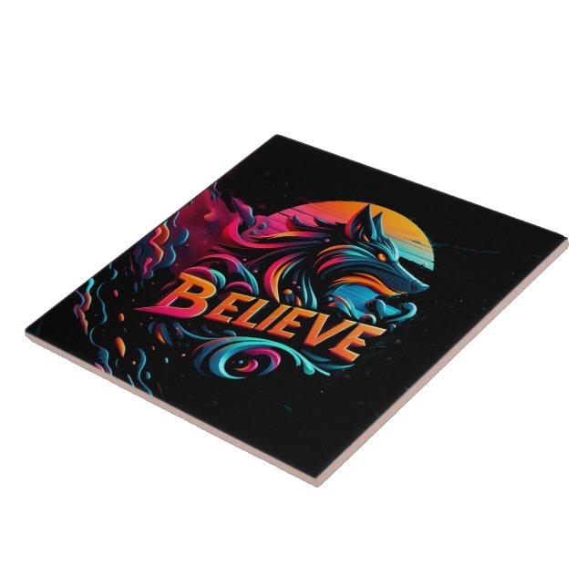 Vibrant Digital Artwork Featuring a Stylised Wolf  Tile (Side)