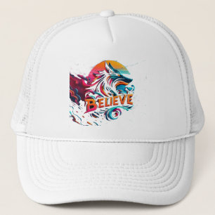 Vibrant Digital Artwork Featuring a Stylised Wolf  Trucker Hat