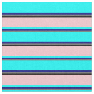 Vibrant  Dim Grey, Blue, Cyan, Pink & Black Lines Fabric