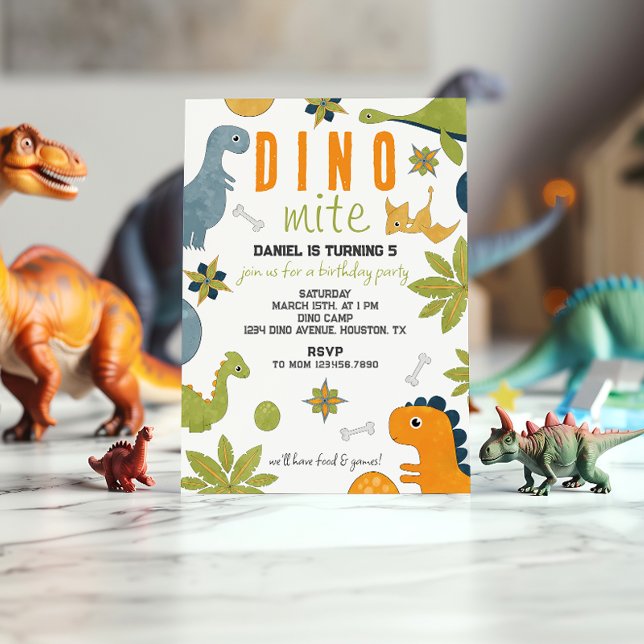 Vibrant Dino-Mite Birthday Invitation (Creator Uploaded)