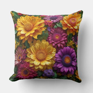 Vibrant Display of Yellow and Purple Flowers Cushion
