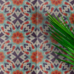 Vibrant Distressed Aztec Motifs Geometric Pattern Tile<br><div class="desc">This ceramic tile boasts a captivating geometric design that echoes the intricate artistry of traditional Aztec or Mayan patterns. The graphic style is chraacterised by its symmetrical and angular shapes, creating a bold and dynamic visual appeal. The rich colour palette features vibrant hues of red, blue, and teal, which stand...</div>