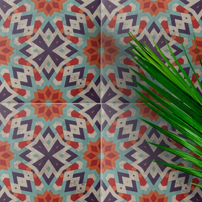 Vibrant Distressed Aztec Motifs Geometric Pattern Tile (Creator Uploaded)