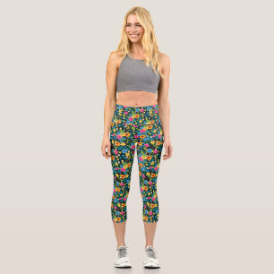 Vibrant Ditsy Flowers Floral Pattern-43785 Capri Leggings