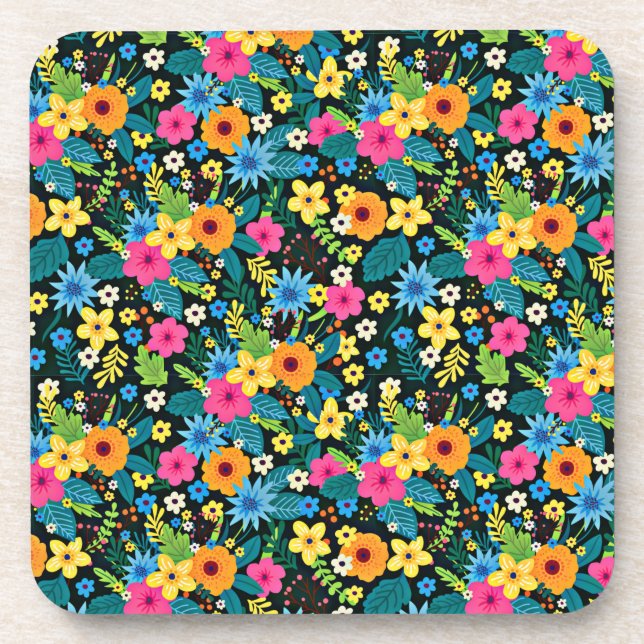 Vibrant Ditsy Flowers Floral Pattern-43785 Coaster (Front)