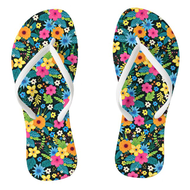 Vibrant Ditsy Flowers Floral Pattern-43785 Flip Flops (Footbed)
