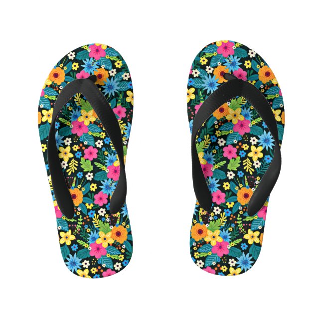Vibrant Ditsy Flowers Floral Pattern-43785 Kid's Flip Flops (Footbed)