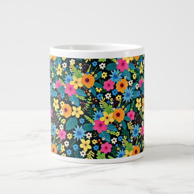 Vibrant Ditsy Flowers Floral Pattern Design-43785 Large Coffee Mug (Front)