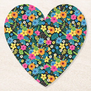 Vibrant Ditsy Flowers Floral Pattern Design-43785 Paper Coaster