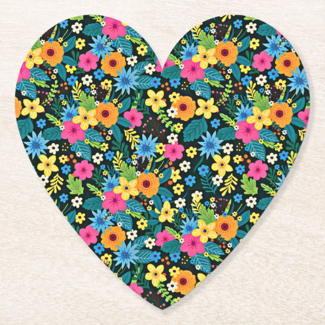 Vibrant Ditsy Flowers Floral Pattern Design-43785 Paper Coaster (Front)
