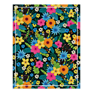 Vibrant Ditsy Flowers Floral Pattern Design-43785 Poster