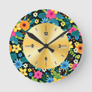 Vibrant Ditsy Flowers Floral Pattern Design-43785 Round Clock