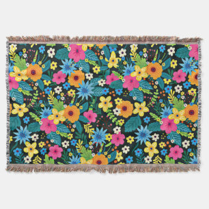 Vibrant Ditsy Flowers Floral Pattern Design-43785 Throw Blanket