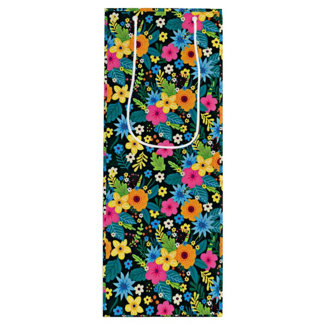 Vibrant Ditsy Flowers Floral Pattern Design-43785 Wine Gift Bag (Front)