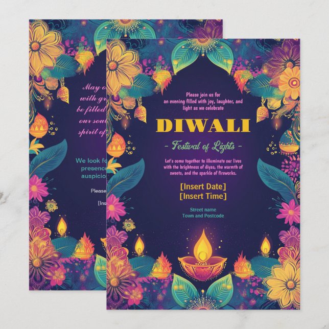 Vibrant Diwali Radiance Invitation (Front/Back)