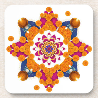 Vibrant Diwali Rangoli Hard Plastic Coaster Set