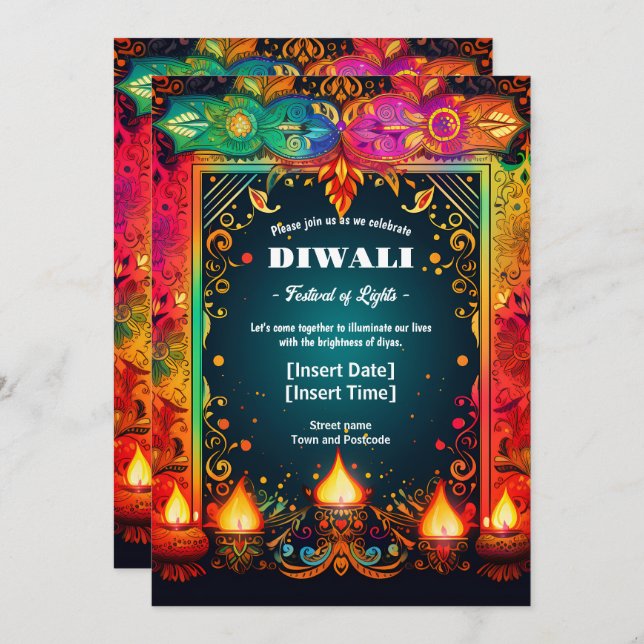 Vibrant Diwali Splendour Invitation (Front/Back)