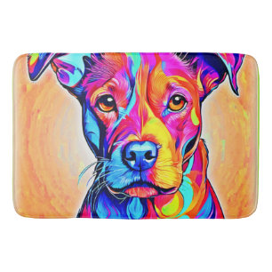 Vibrant Dog Art: Colourful Painting Bath Mat