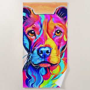 Vibrant Dog Art: Colourful Painting Beach Towel