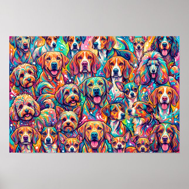 Vibrant Dog Dreamscape – Psychedelic Boho Poster (Front)