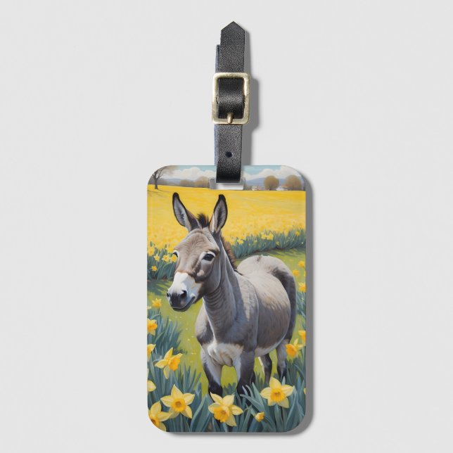 Vibrant Donkey And Yellow Daffodils Luggage Tag (Front Vertical)