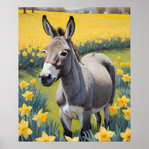 Vibrant Donkey And Yellow Daffodils Poster